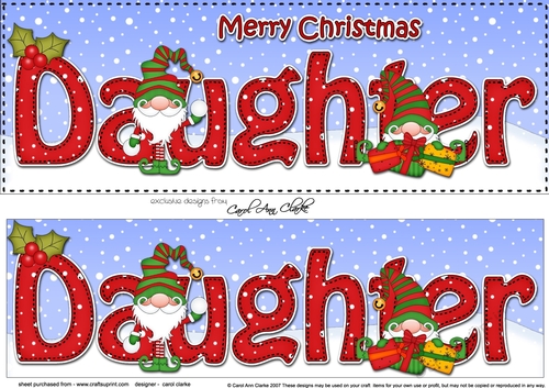 Large DL Merry Christmas DAUGHTER 3D decoupage with Gnome insert