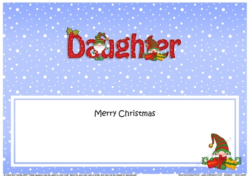 Large DL Merry Christmas DAUGHTER insert with Gnome insert