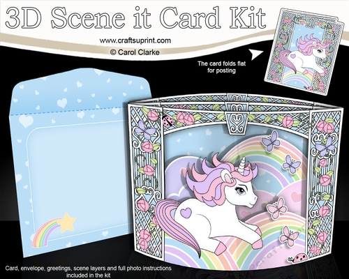 3D Triangle Shadow Box Scene it Card Kit - Cute Little Unicorn Sparkle