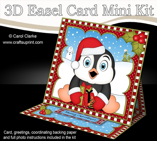 3D Easel Card Mini Kit - Christmas Penguin has lots of presents