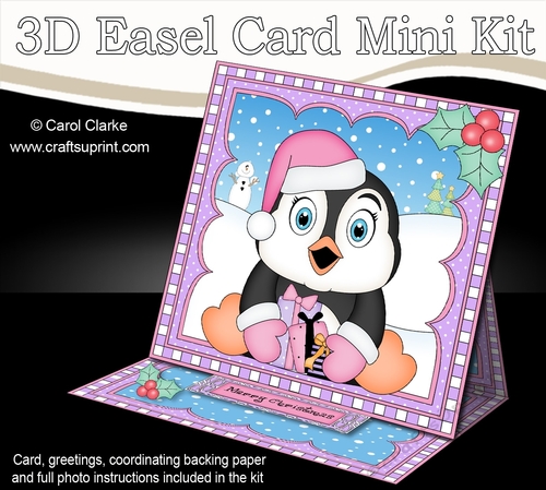 3D Easel Card Mini Kit - Christmas Penguin has lots of presents