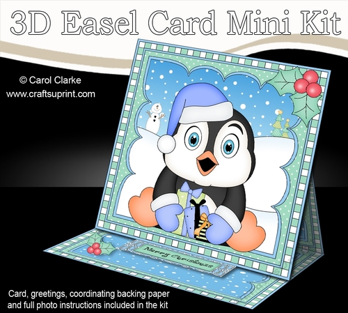 3D Easel Card Mini Kit - Christmas Penguin has lots of presents