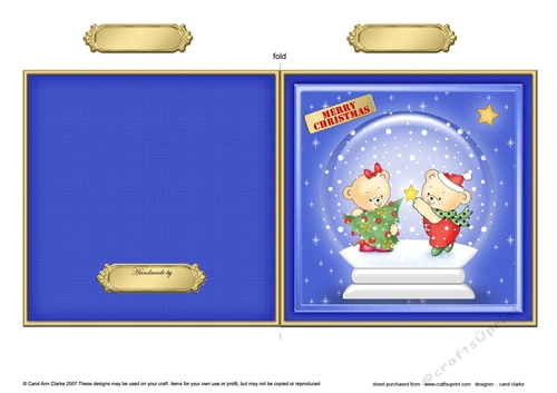 Christmas Hunney Bears in a Snowglobe Quick Cut and Fold Card 