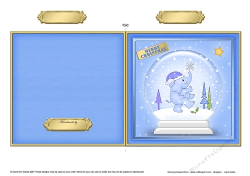 Christmas Elephant in a Snowglobe Quick Cut and Fold Card 