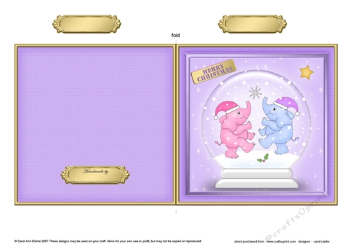 Christmas Elephants in a Snowglobe Quick Cut and Fold Card 