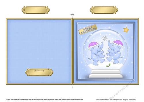 Christmas Elephants in a Snowglobe Quick Cut and Fold Card 