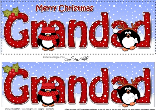 Large DL Merry Christmas GRANDAD 3D decoupage with Penguins