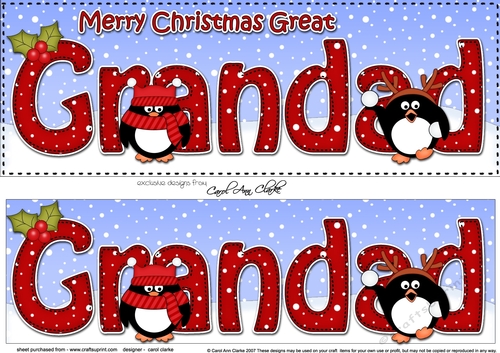 Large DL Merry Christmas GREAT GRANDAD 3D decoupage with Penguins
