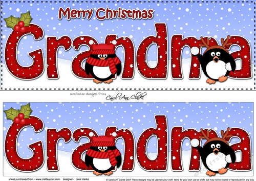 Large DL Merry Christmas GRANDMA 3D decoupage with Penguins