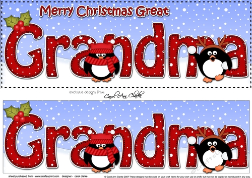 Large DL Merry Christmas GREAT GRANDMA 3D decoupage with Penguins
