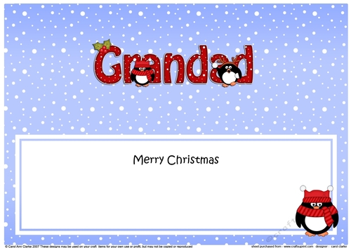 Large DL Merry Christmas GRANDAD insert with Penguins