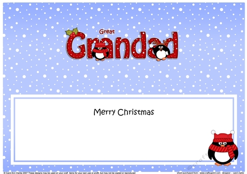 Large DL Merry Christmas GREAT GRANDAD insert with Penguins