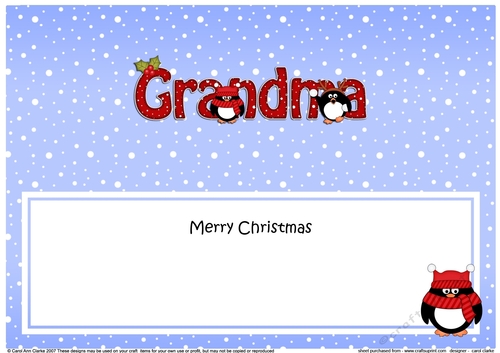 Large DL Merry Christmas GRANDMA insert with Penguins