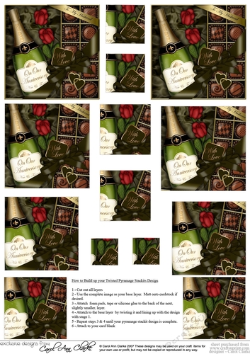 On Our Anniversary Champers, Chocs & Roses Twisted Pyramage sheet