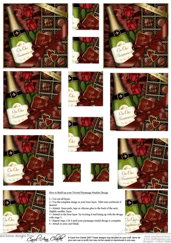 On Our Anniversary Champers, Chocs & Roses Twisted Pyramage sheet
