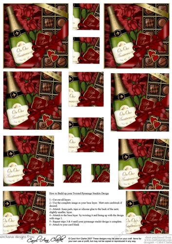 On Our Anniversary Champers, Chocs & Roses Twisted Pyramage sheet