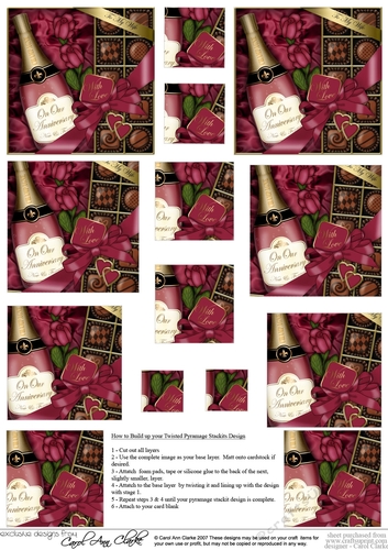 On Our Anniversary Champers, Chocs & Roses Twisted Pyramage sheet
