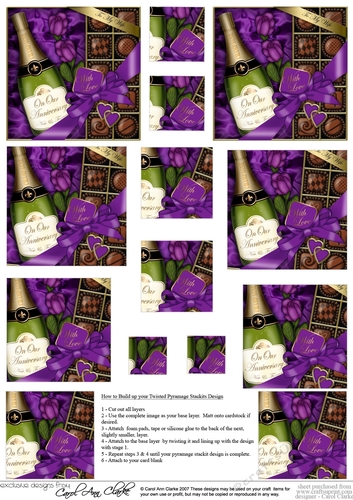On Our Anniversary Champers, Chocs & Roses Twisted Pyramage sheet