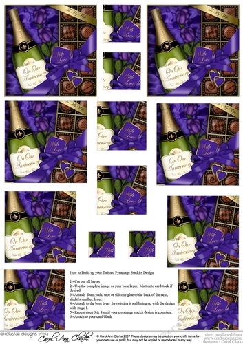On Our Anniversary Champers, Chocs & Roses Twisted Pyramage sheet