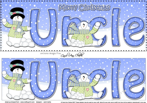 Large DL Merry Christmas UNCLE 3D decoupage with Snowman Rio