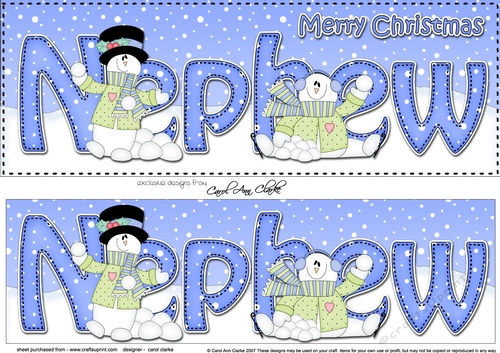 Large DL Merry Christmas NEPHEW 3D decoupage with Snowman Rio