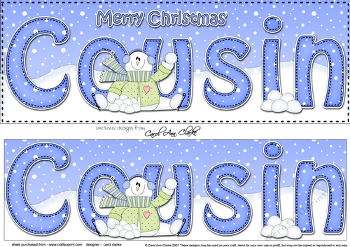 Large DL Merry Christmas COUSIN 3D decoupage with Snowman Rio