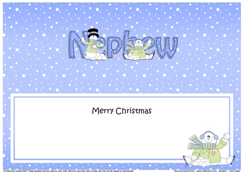 Large DL Merry Christmas NEPHEW insert with Snowman Rio
