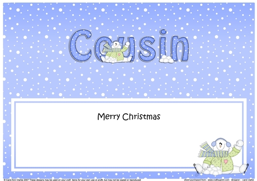 Large DL Merry Christmas COUSIN insert with Snowman Rio