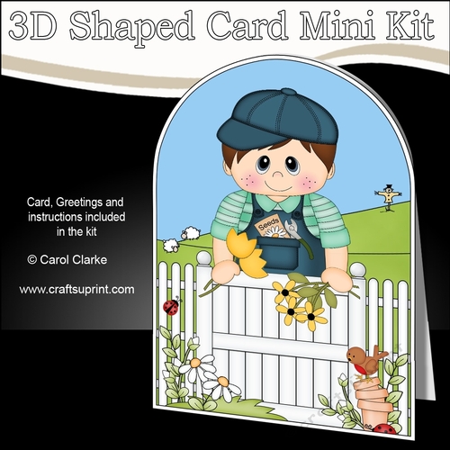 3D Shaped Card  Kit - In the Garden - Young Boy is picking Flowers