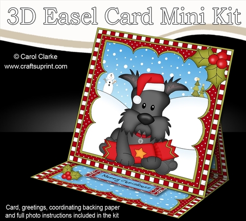 3D Easel Card Mini Kit - Cute Little Christmas Scottie Dog