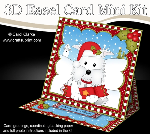 3D Easel Card Mini Kit - Cute Little Christmas Westie Dog
