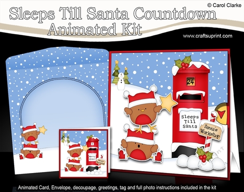 3D Animated Sleeps Till Santa Christmas Postbox Countdown Card Kit - Bobbin Robin has an Xmas Star