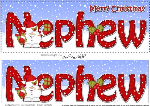 Large DL Merry Christmas NEPHEW 3D decoupage with Snowball Sam 
