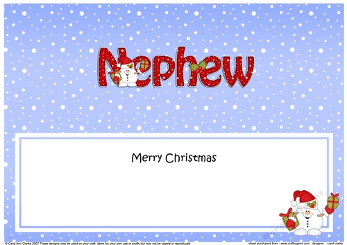 Large DL Merry Christmas NEPHEW insert with Snowball Sam
