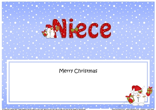 Large DL Merry Christmas NIECE insert with Snowball Sam