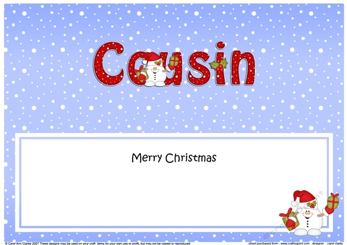 Large DL Merry Christmas COUSIN insert with Snowball Sam