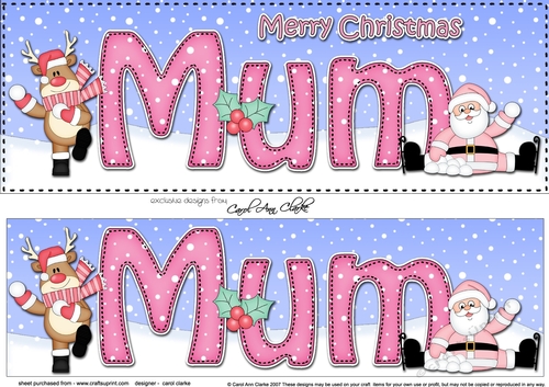 Large DL Merry Christmas MUM with Santa & Rudolph 3D decoupage 
