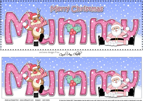 Large DL Merry Christmas MUMMY with Santa & Rudolph 3D decoupage 
