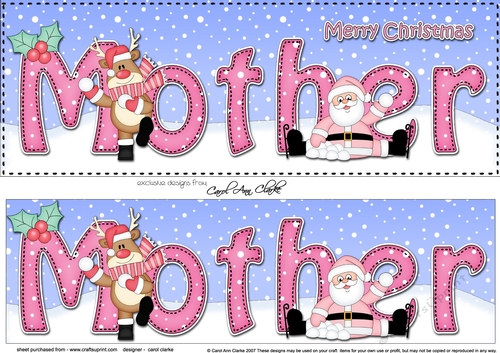 Large DL Merry Christmas MOTHER with Santa & Rudolph 3D decoupage 
