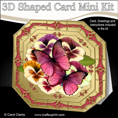 3D Shaped Octagonal Floral Card Kit - Butterflies & Pansies