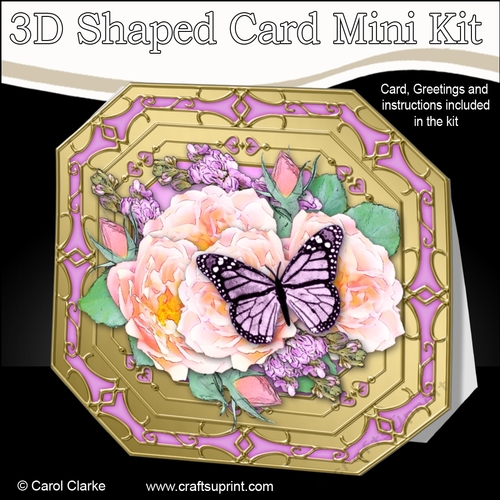 3D Shaped Octagonal Floral Card Kit - Butterflies & Roses