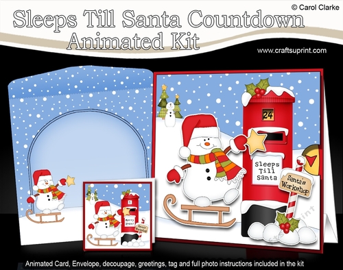 3D Animated Sleeps Till Santa Christmas Postbox Countdown Card Kit - Snowman Oli is Sledging