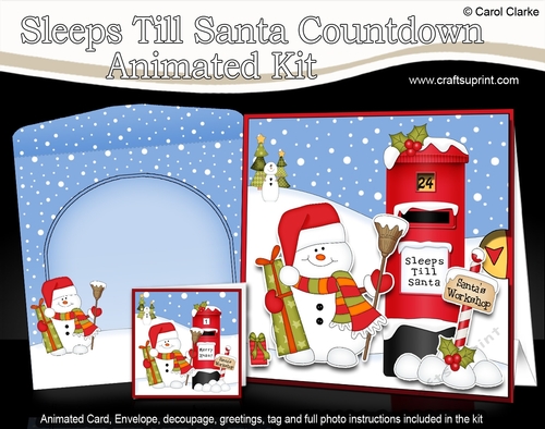3D Animated Sleeps Till Santa Christmas Postbox Countdown Card Kit - Snowman Oli has an Xmas Present