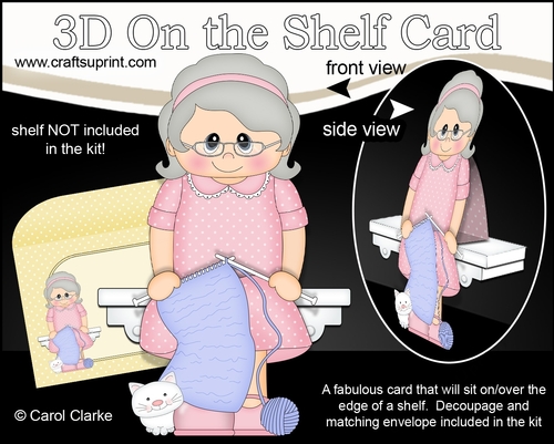 3D On the Shelf Card Kit - Old Lady Eliza loves to Knit