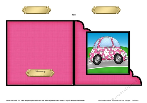 Funky Floral Car  - Cut and Fold Corner Card  
