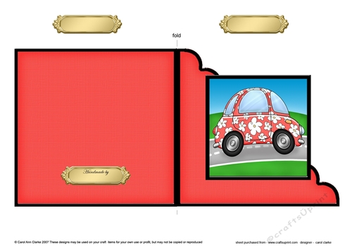 Funky Floral Car  - Cut and Fold Corner Card  