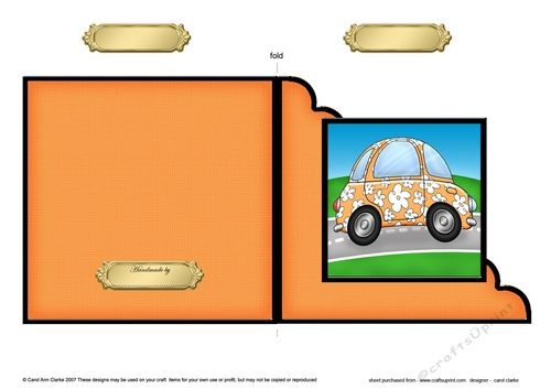 Funky Floral Car  - Cut and Fold Corner Card  