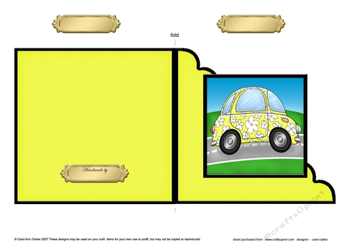 Funky Floral Car  - Cut and Fold Corner Card  
