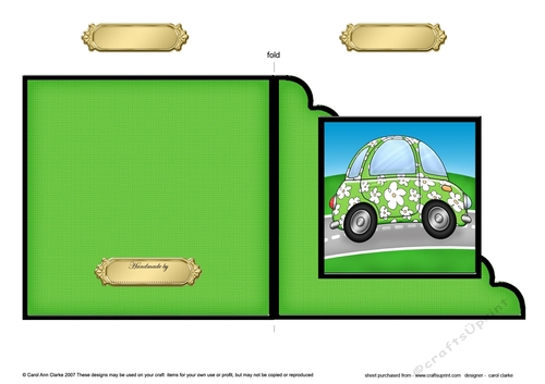 Funky Floral Car  - Cut and Fold Corner Card  