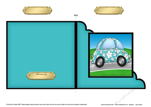 Funky Floral Car  - Cut and Fold Corner Card  